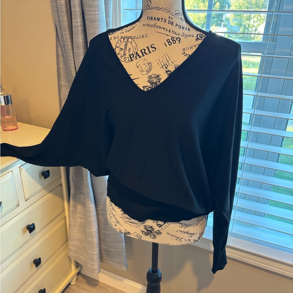 Black V-Neck Batwing Sweater Express